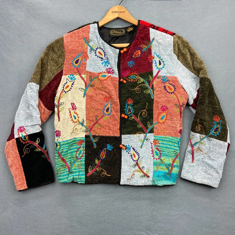 Vintage Alex Kim Appliqued Floral Design Jacket Long Sleeve Small